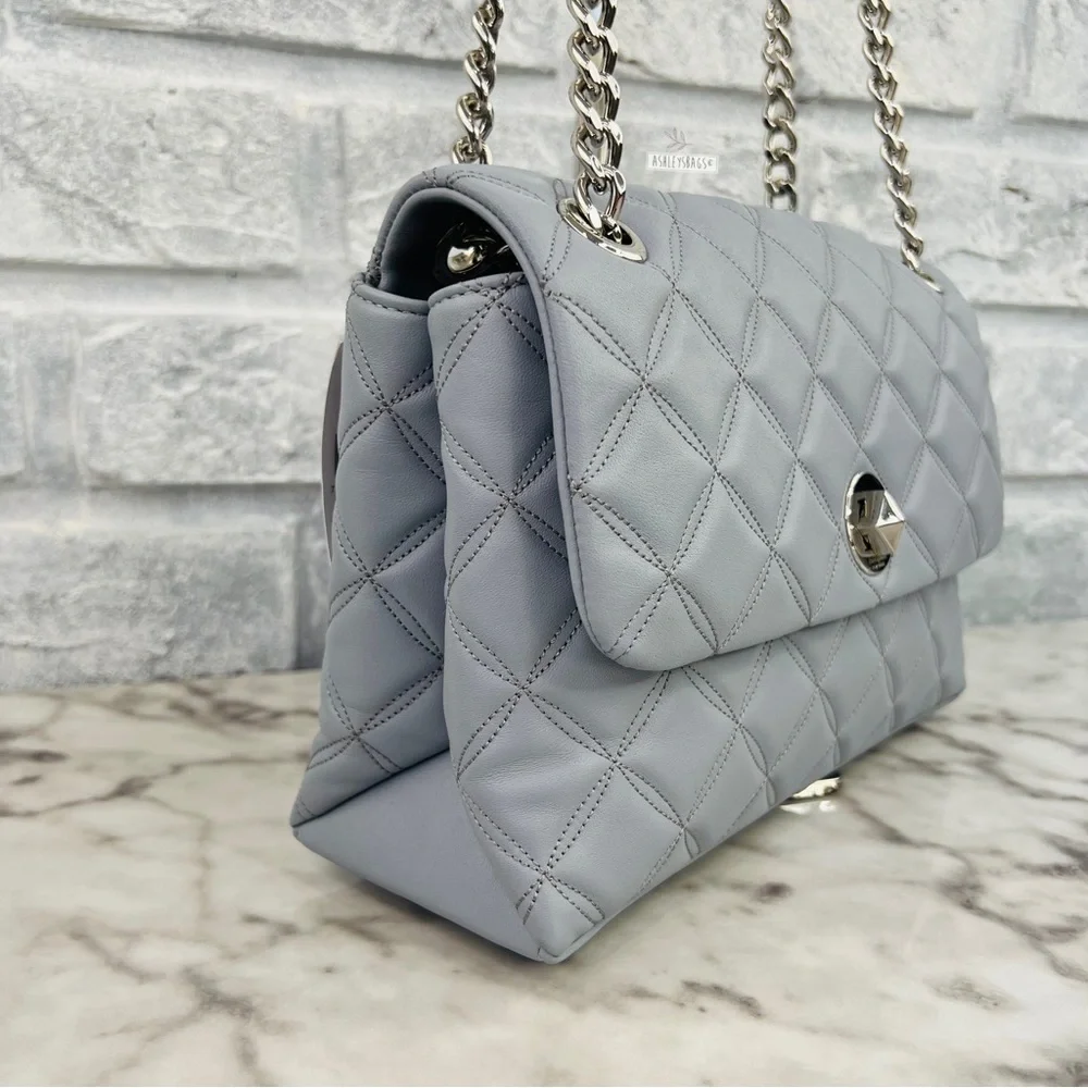 Kate Spade Natalia Quilted Leather Medium Flap Crossbody In Brushed Steel
